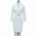 thumbnail image 2 of VIWORLD Women's Elegant Belted Blazer Dress Long Sleeve Formal Midi with Slit Detail for Spring & Fall White，L, 2 of 8