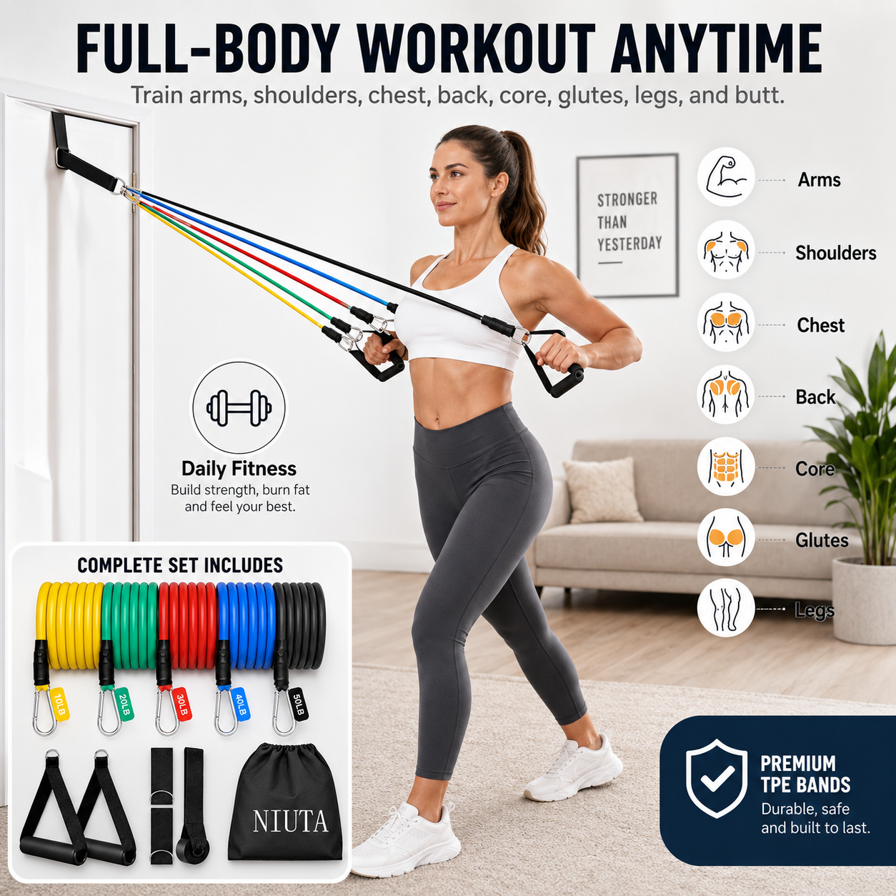 NIUTA 150 lbs Resistance Bands Set (11-Piece) photo 6