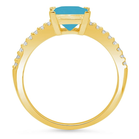 1.62 ct Princess Cut Simulated Turquoise Solitaire with Accents Engagement Ring for Women in 18K Yellow Gold
