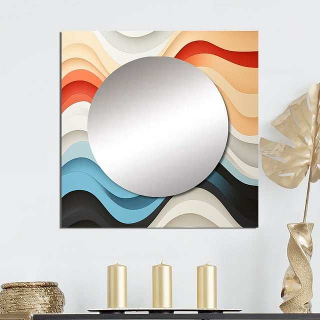 Designart "Delirium of Straight Lines in Op Art II" Modern Square Mirror For Wall Decor - Large Multi-Color Square Printed Wall Mirror Art - Wall Mounted Square Large Mirror
