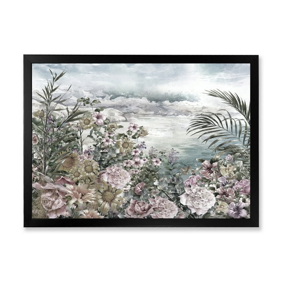 Designart 'Abstract Retro Flowers By The Sea Side' Vintage Framed Art Print