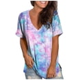 thumbnail image 1 of Gibobby Playera de Verano para Mujer Camiseta suelta informal con cuello en V para mujer, blusa manga corta con estampado(Rosa,G), 1 of 5