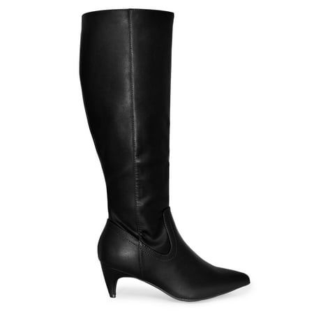 

Wild Diva Women s Pointed Toe Kitten Heel Knee High Boots (Black PU 8.5)