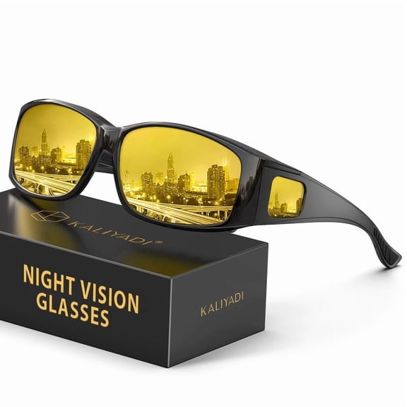 KALIYADI Fit-Over Night-Vision-Glasses for Women: Striped Anti Glare Night Driving Glasses for Men High Definition Lens