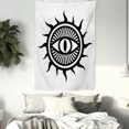 thumbnail image 3 of Occult Decor Tapestry, Third Eye Symbol in Sun Circle Pattern the Locus of Force Art Print Image, Wall Hanging for Bedroom Living Room Dorm Decor, 40W X 60L Inches, Black and White, by Ambesonne, 3 of 5
