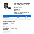 thumbnail image 2 of Front Brake Pad Set - Compatible with 1979 - 1988 Toyota Pickup 4WD 2.4L 4-Cylinder 1980 1981 1982 1983 1984 1985 1986 1987, 2 of 2