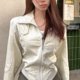 thumbnail image 3 of -Chaqueta corta de cuero blanco para mujer, ropa de calle Vintage Y2k, chaquetas de carreras de PU, prendas de vestir de moda coreana Harajuku, otoño 2024, 3 of 5