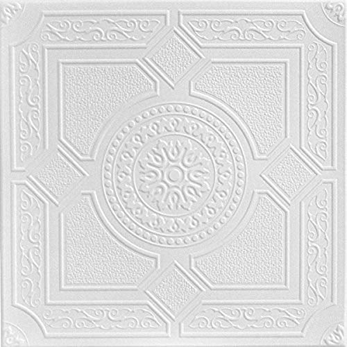 A La Maison Ceilings R30 Kensington Gardens Foam Glue-up Ceiling Tile (21.6 sq. ft./Case), Pack of 8, Plain White