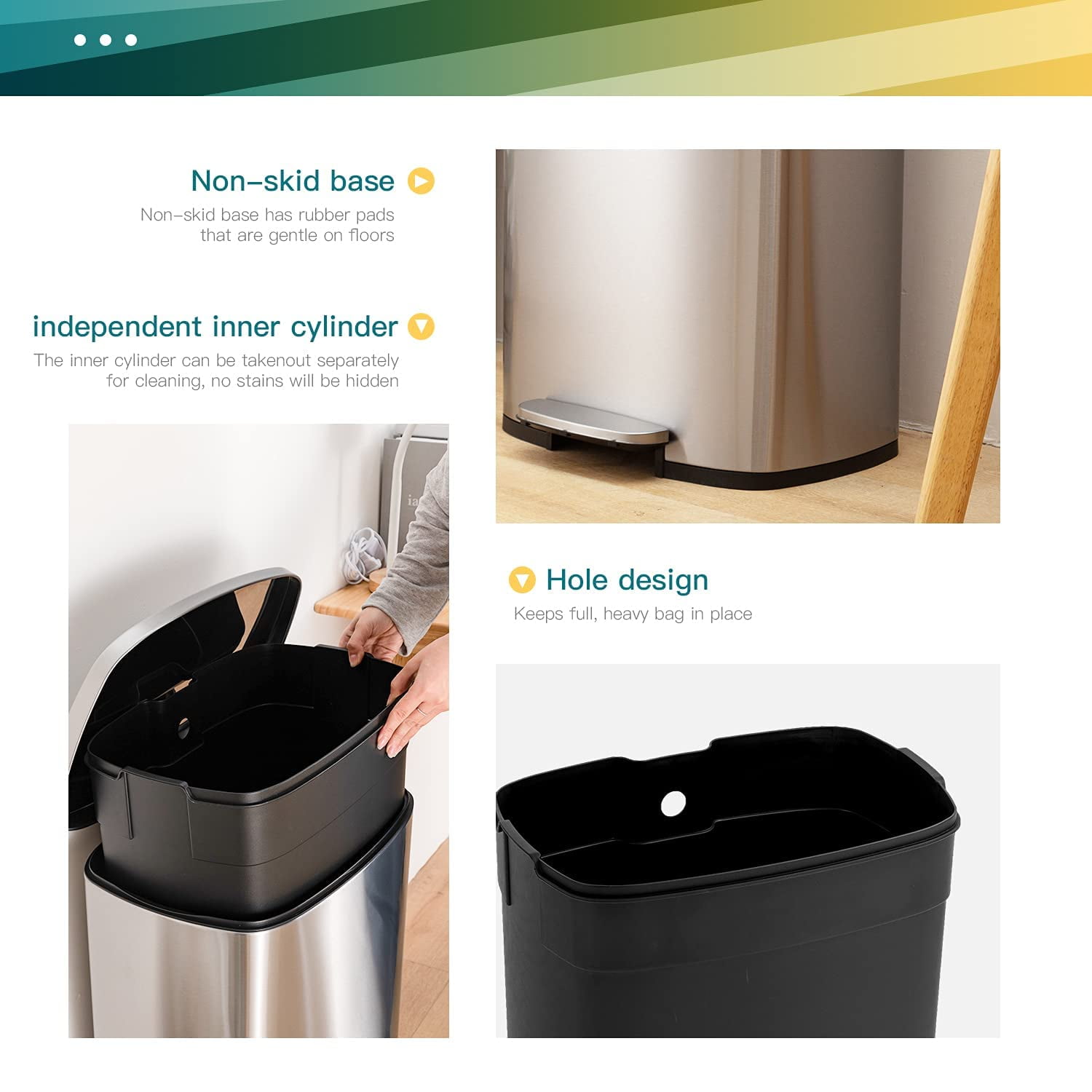 XF XINFENG 13 Gallon Kitchen Trash Can Step Garbage Can Stainless Steel for Bathroom Bedroom Home Office,Silver