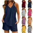 thumbnail image 2 of Xuhomer Summer 2 Piece Outfits for Women V-Neck Sleeveless Tank Tops and Elastic Waist Wide Leg Shorts Summer Pajamas Suits Casual Travel Vacation Outfit Gray M, 2 of 7