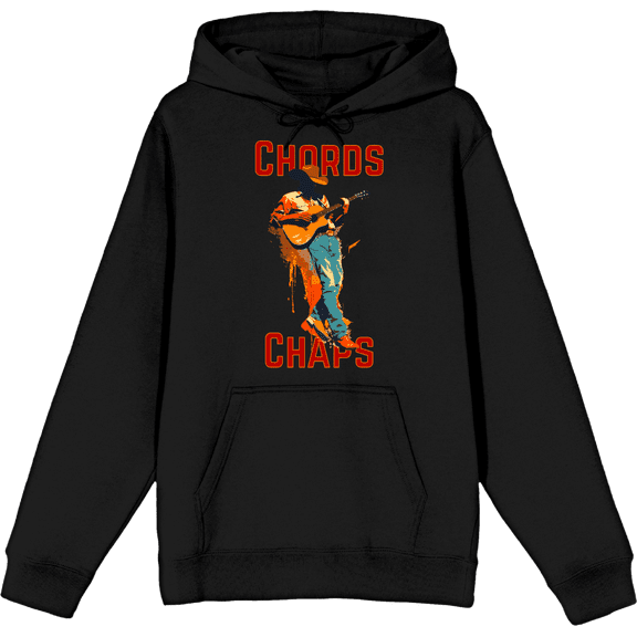 "Chords & Chaps" Cowboy Americana Adult Black Long Sleeve Hoodie-Medium
