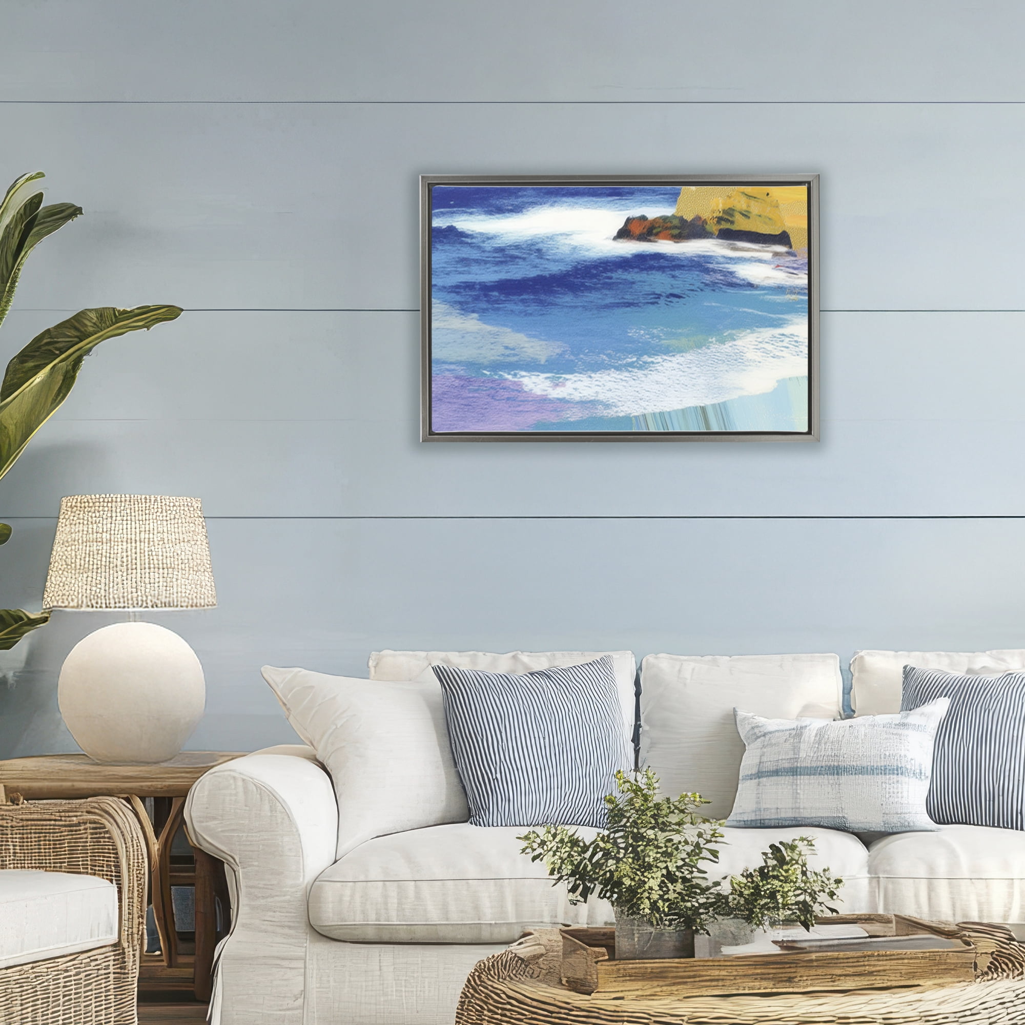 Stupell Industries Hawaii Coastline Abstraction Gray Framed Floater Canvas Wall Art, design by Chromatic Storm Studio