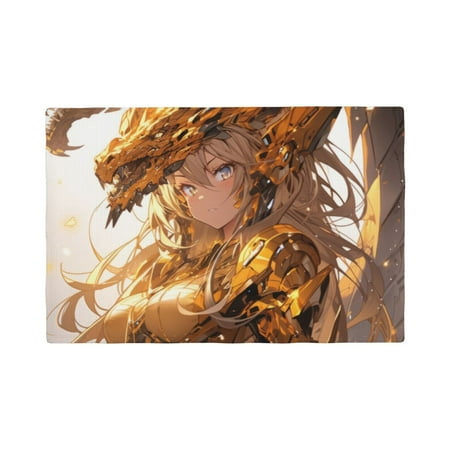 

Table Placemats Set of 6 - Golden Armor Dragon Princess 12x18 In Faux Linen Double Heat Resistant Place Mats Cloth Indoor/Outdoor Placemats Washable Table Mats for Dining Kitchen Party