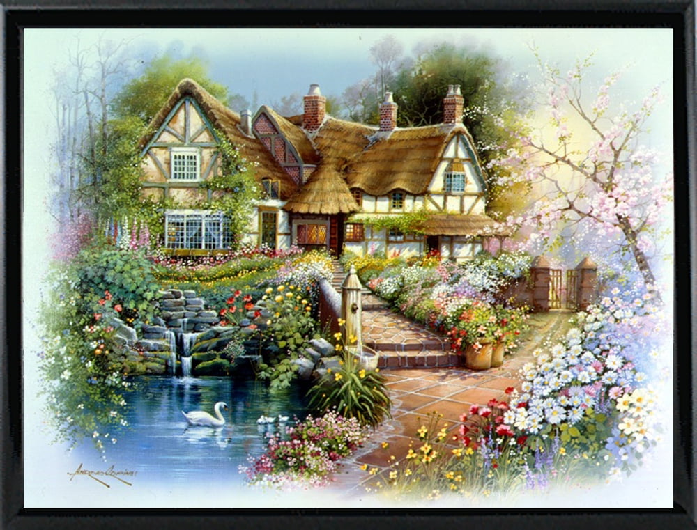 Cottage Scene With Swan Andorp13836 Print 27 X36 25 By Andres Cottage Scene With Swan Andorp13836 Print 27 X36 25 By Andres Orpinas In A Metal Frame Shiny Black Com