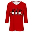 thumbnail image 4 of BiZtdJrK Holiday Sales Christmas Shirts for Women 3/4 Sleeve Round Neck Christmas Tees Tops Cute Gnomes Print Pullover Blouse Red M, 4 of 5