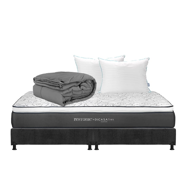 Colchón King Size Trini + Box + Almohada Royal Twin + Edredón Homy