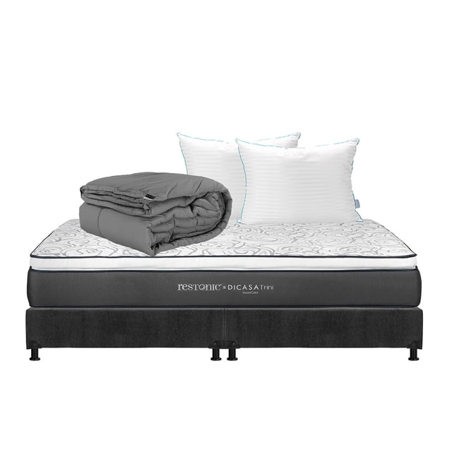 Colchón King Size Trini + Box + Almohada Royal Twin + Edredón Homy