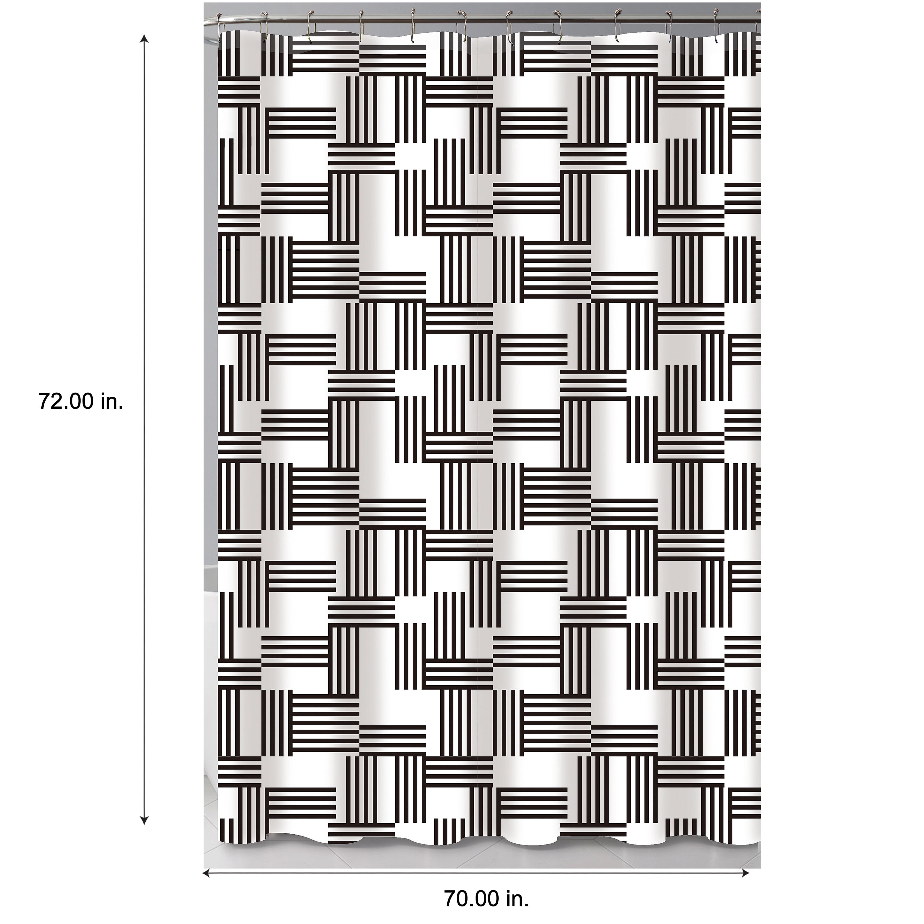 Bath Bliss White/Black Woven Stripes Design PE and EVA Shower Curtain, 70" x 72"