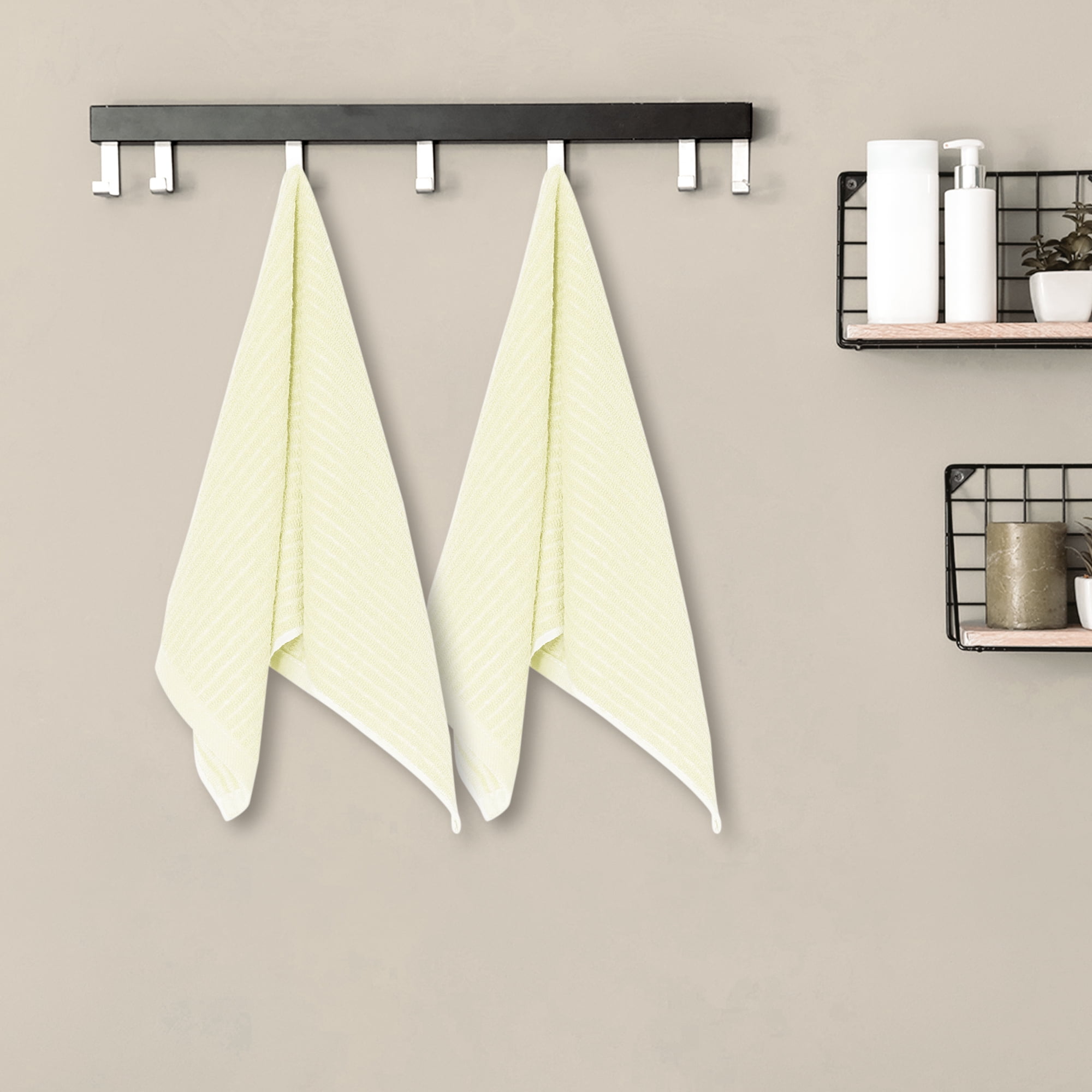 Unique Bargains 4 Pcs Hand Towels Absorbent Towel Light Yellow/Grey 13" x 29"