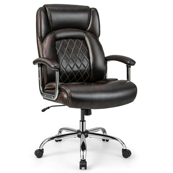 Gymax 500LBS High Back Big & Tall Office Chair Adjustable Leather Task Chair Brown