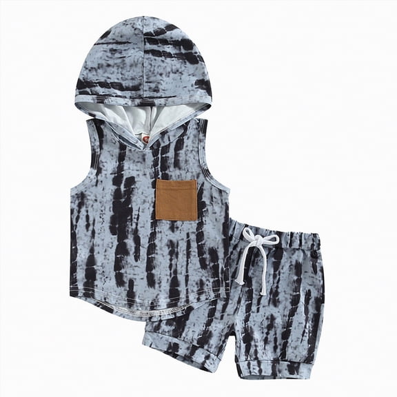 Boy Baby Clothes Toddler Boys Kids Summer Hooded Printed Short Sleeved Running Suit 0 6 12 18 24 Months 2T 3T Vest Tank Tops Shorts T-Shirt with Shorts 2-Piece