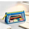 thumbnail image 4 of Large Mesh Pencil Cases 8.3 Inch, Clear Transparent Stationeries Bag for Kidults, High Capacity Class Pencil Bag with Bottom, Blue, 4 of 6