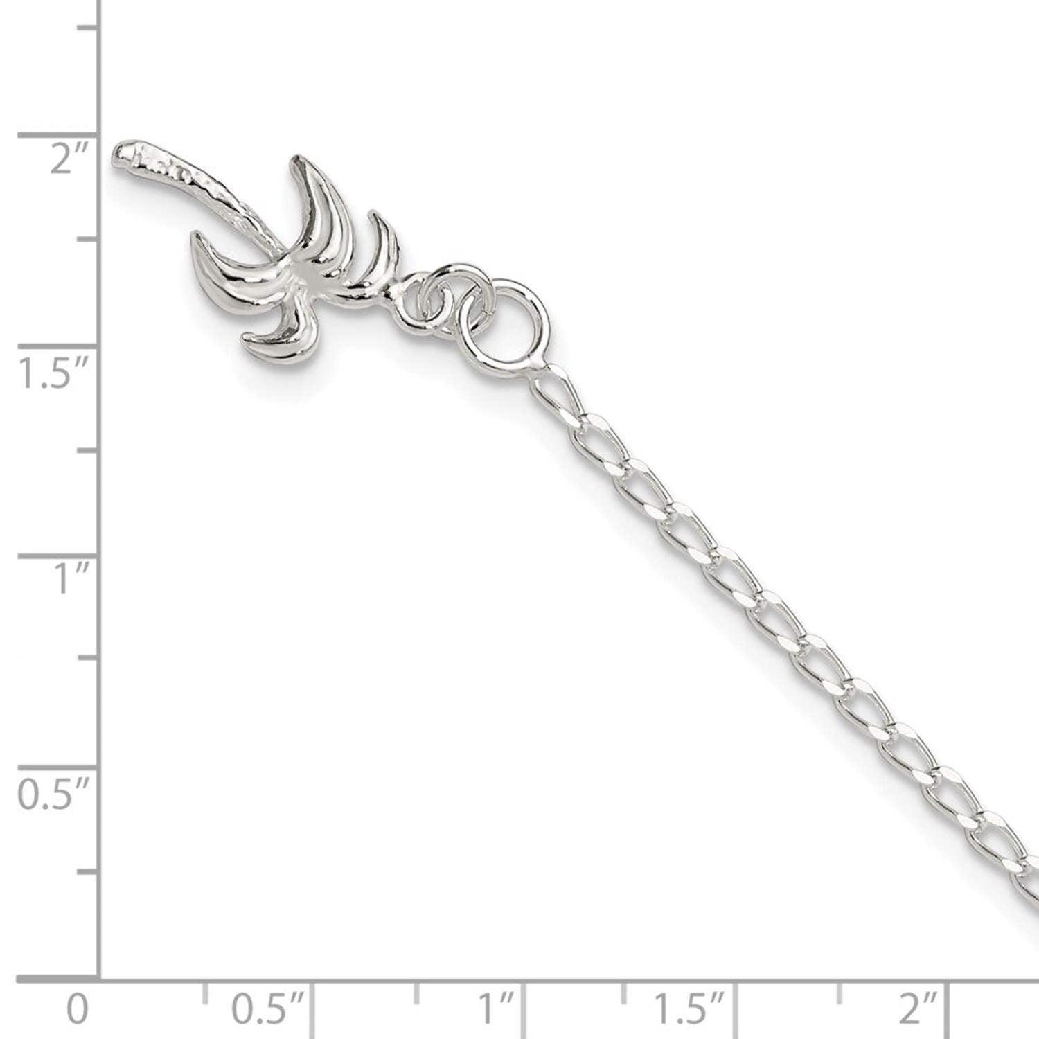 925 Sterling Silver Solid Polished Palm Tree Anklet 10 Inch Spring-Ring 12mm Wide Anklet for Women
