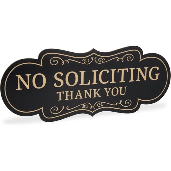 Premium No Soliciting Sign for House - Made in the USA (Small - 2" x 5", Black with Gold Letters)