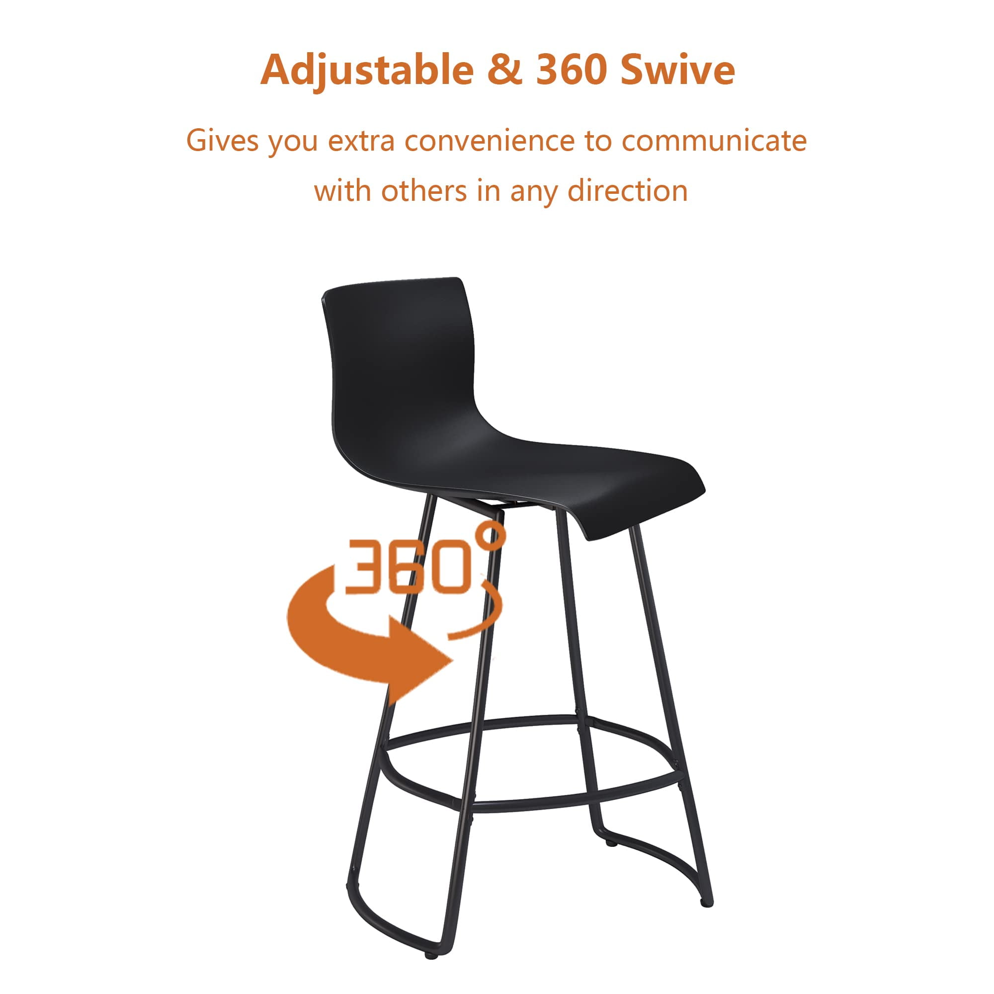 Swivel Bar Stools with Backs Plastic Counter Height Stools Set of 4 Black Bar Stools