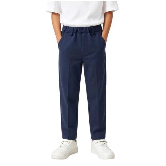 Lutiedan Boys Dress Pants Elastic Waist Uniform School Trousers Straight Leg Casual Baggy Pants with Pocket Sizes 5-15