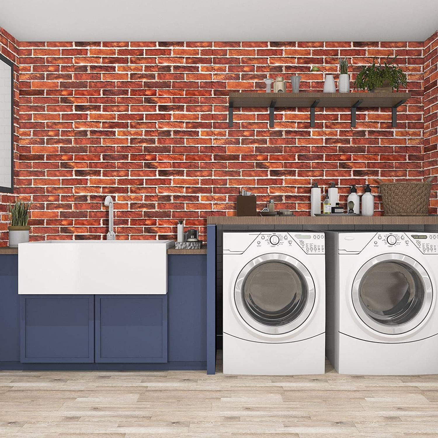 (4 pack) Abyssaly Red Brick Wallpaper Peel and Stick Wallpaper 17.7" x 118" Self Adhesive Removable Vinyl Contact Paper for Bedroom Living Room (Industrial Style)