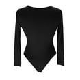 thumbnail image 3 of Womens Long Sleeve Rib Knit Bodysuit Round Neck Solid Color Sexy Ribbed One Piece Romper Onesies Bodycon Tops (Small, Black Zip), 3 of 5