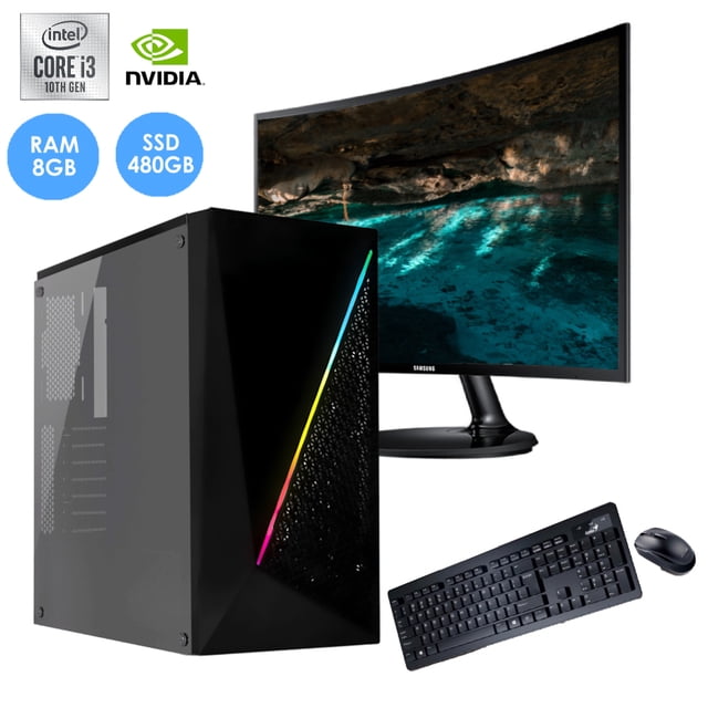 Computadora PC armada i3 10100f Intel SSD 480GB 8GB RAM Nvidia monitor 24 curvo