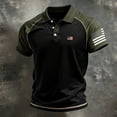 thumbnail image 3 of GrmtClth American Flag Polo Shirt for Men Casual Collared Shirts Gym Tops Color Block Button Up Short Sleeve Trend Golf Polo Black L, 3 of 3