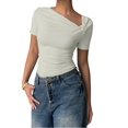 thumbnail image 2 of Women'S Off the Shoulder Tops Bo-W Y2k T Shirt Short Sleeve Fitted Summer Tee White XL, 2 of 7