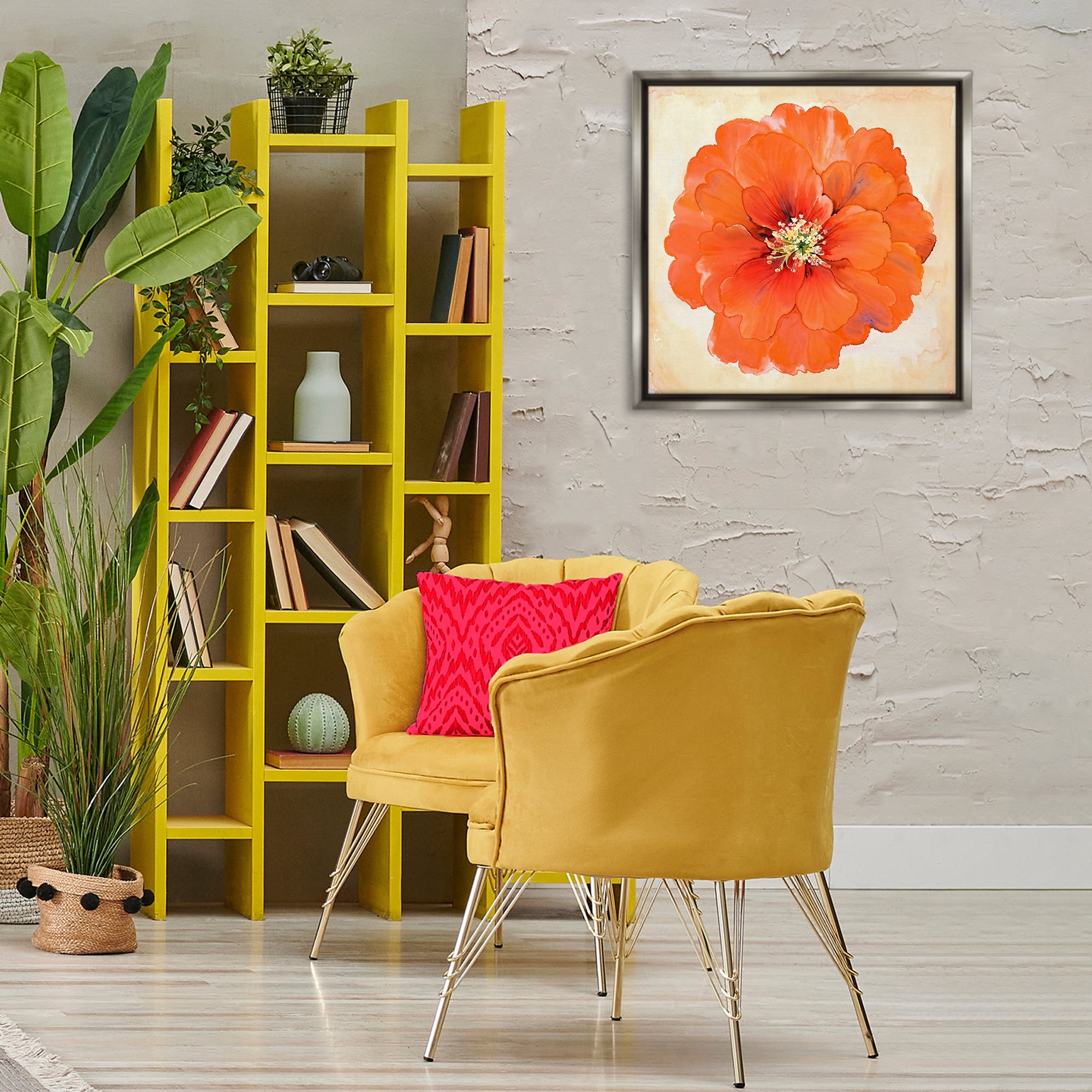 Stupell Industries Mixed Media Flowers Plants & Flowers Painting Gray Floater Framed Canvas Art Print Wall Art, 25 x 25