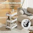 thumbnail image 4 of 3 Tier Rolling Cart with Table top, Metal Rolling Utility Cart on Wheels, Sturdy Storage Organizer Cart with Hooks for Office, Classroom, Kitchen and Bathroom (White), 4 of 8