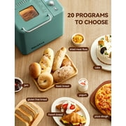 Neretva Bread Maker, 20-IN-1 2LB Bread Machine Dual Heater Bread Maker Machine Automatic with Nonstick Ceramic Pan, 15H Timer & 1H Keep Warm Set, Low Noise, Stainless Steel Breadmaker Recipe-Green