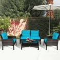 thumbnail image 3 of Patiojoy 4 Piece Patio Conversation Set Rattan Wicker Loveseat Sofa Coffee Table & Glass Top Turquoise Cushions, 3 of 8