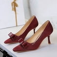 thumbnail image 2 of Women Square Toe Stiletto High Heels 7.5CM Silk Satin BowSexy Pumps Wedding Evening Party, 2 of 6