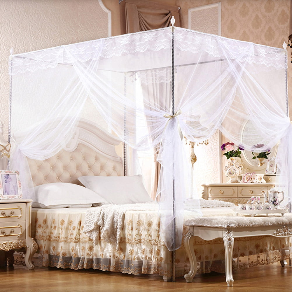 Mightlink 4 Corners Post Bed Canopy, Elegant Curtain Net, Sheer Canopy Mosquito Net, for Girls Boys Kids Room Decor