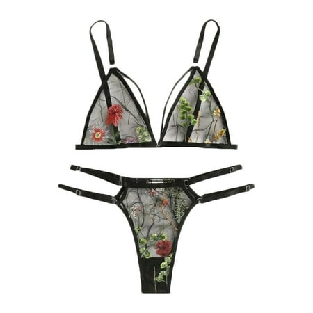 

Girls New Flower Embroidery Lace Bra Thong Lingerie S-3Xl Underwear Set