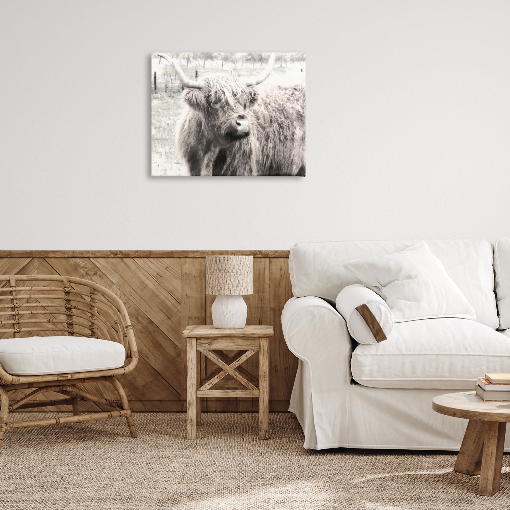 Stupell Industries Highland Cow Gazing Portrait Animals Photography Wrapped Canvas Art Print Wall Art, 30 x 24