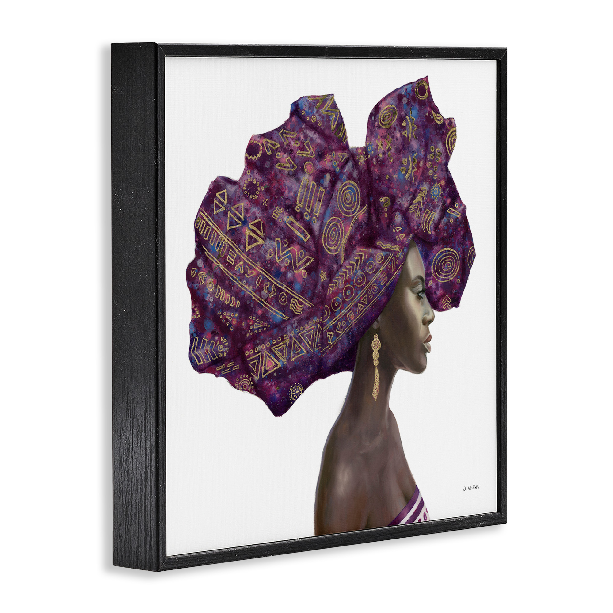 Stupell Industries Strong Female Portrait Headwrap Culture Beauty & Fashion Painting Black Framed Art Print Wall Art, 24 x 24