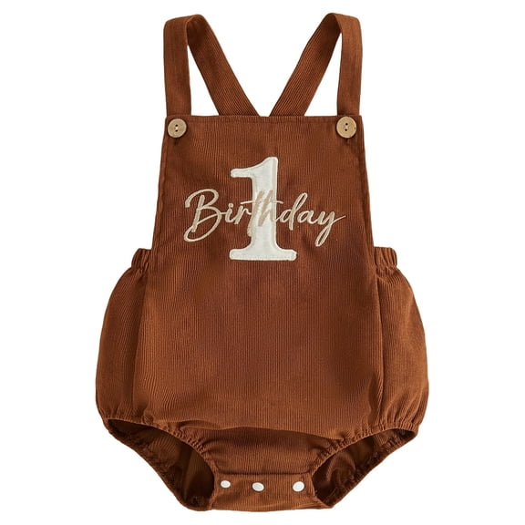 RUINIXCW Boy First Birthday Corduroy Overalls Letter Embroidered Sleeveless Romper