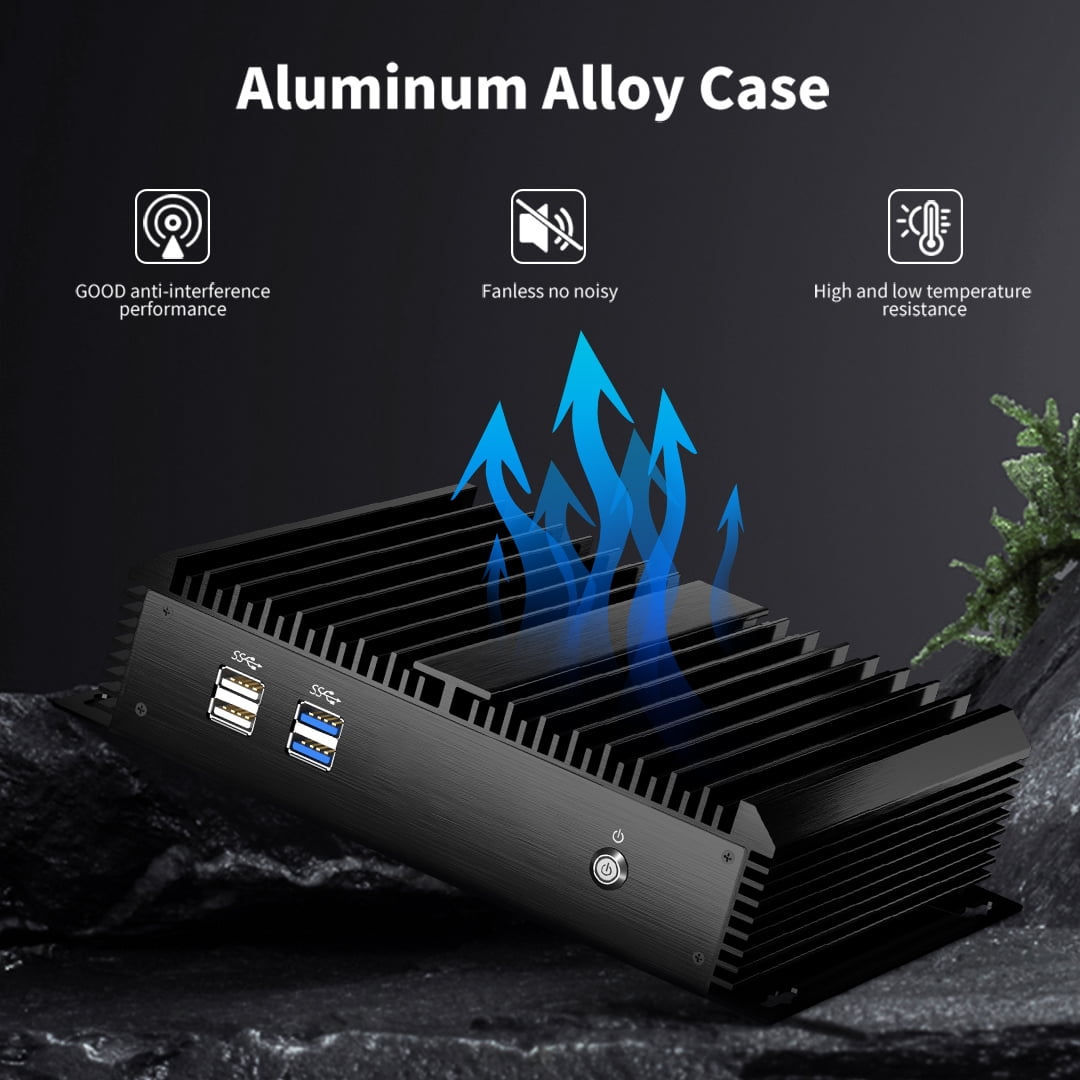 Fanless Mini Industrial PC, Desktop Computer Core i3-5005U Windows 10 Pro, 8GB RAM 128GB SSD, 2xNICs, 2*COM RS232, 4xUSB3.0, Dula-Band WiFi, HDMI/VGA Ports, Gigabit LAN, Auto Power On