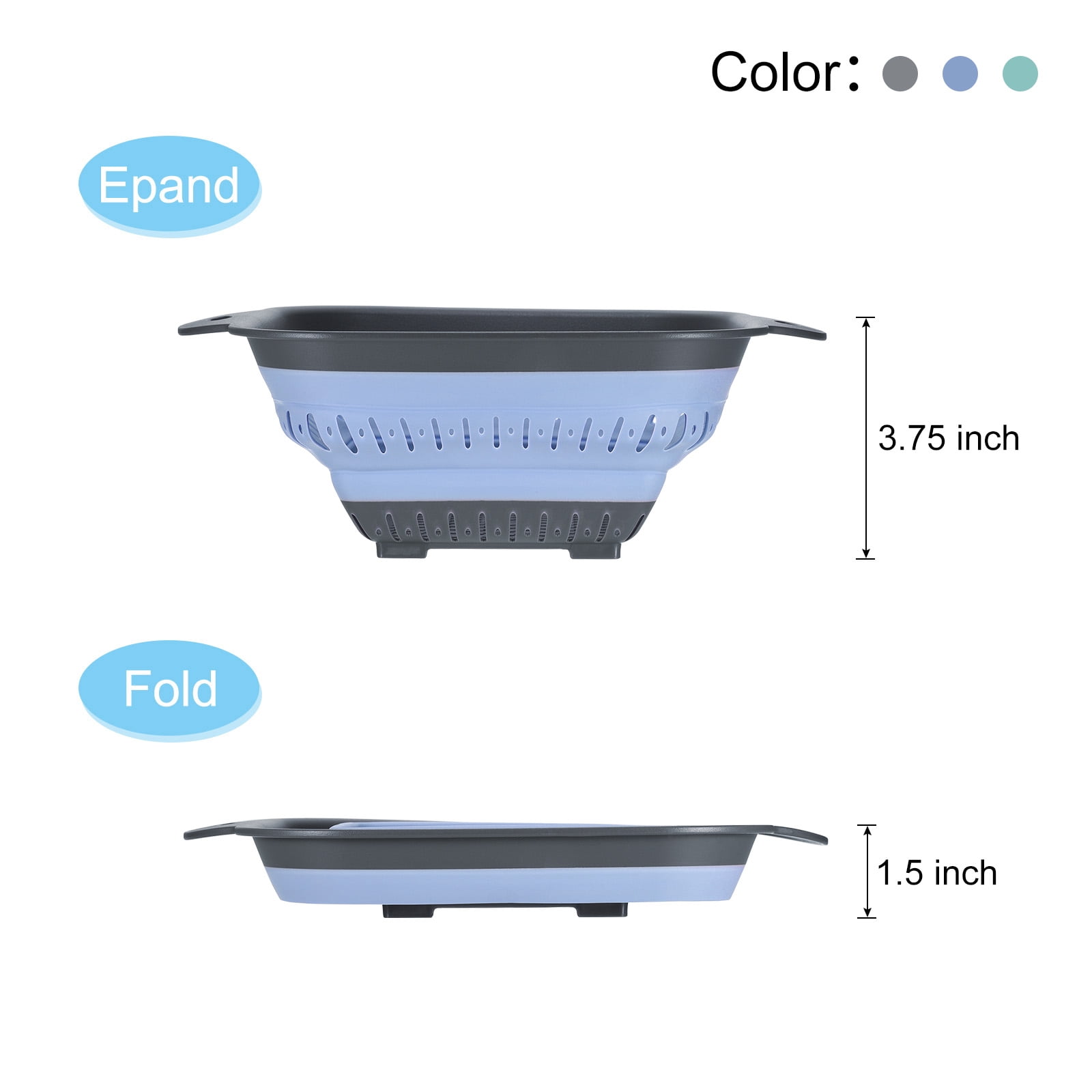 Unique Bargains Collapsible Colander Foldable Food Strainers Gray,Blue,Green