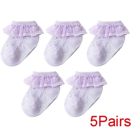 

Toddler Girls Ruffled Dress Socks 5 Pack L Violet