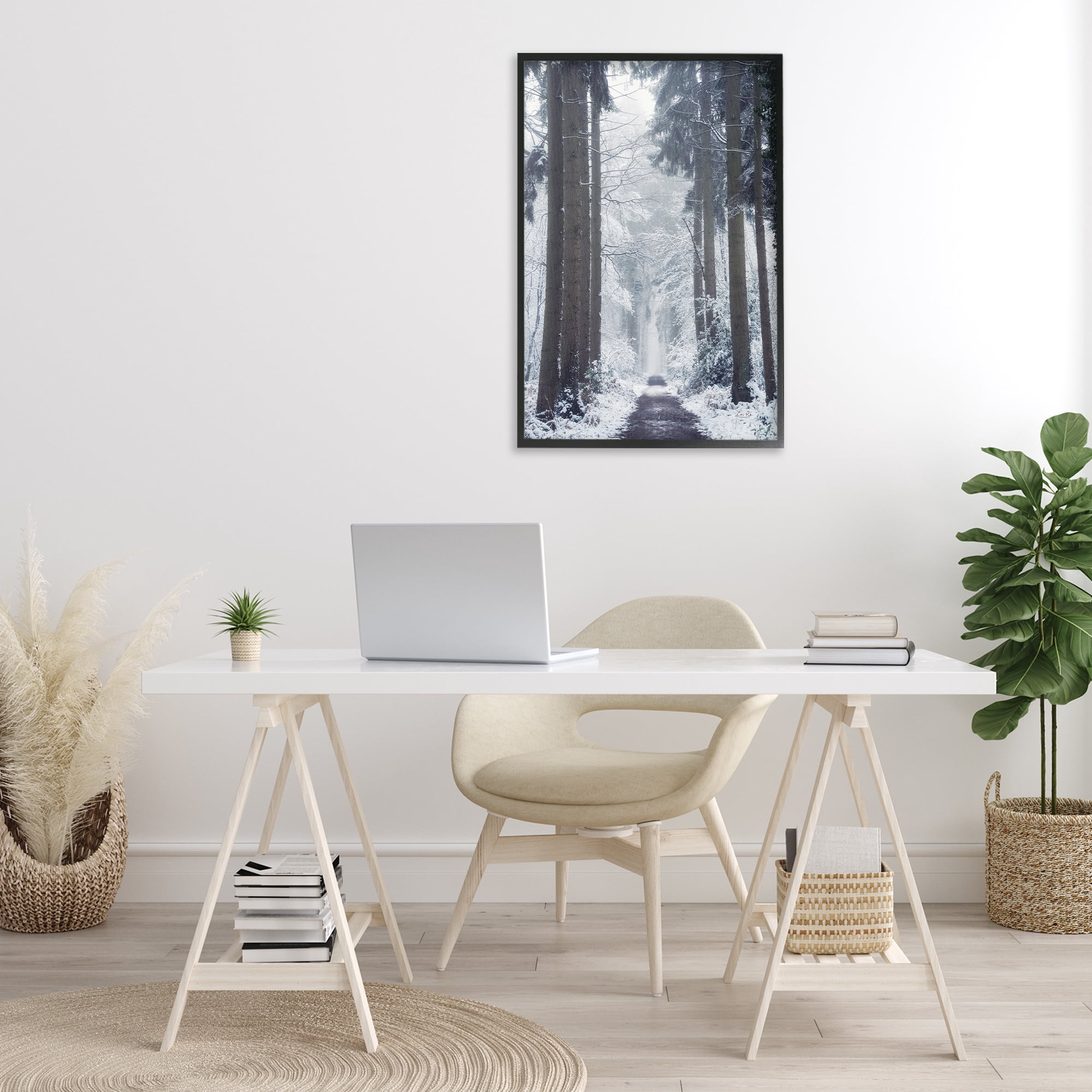 Stupell Industries Winter Fir Path Landscape Photography Black Framed Art Print Wall Art, 20 x 30