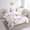 thumbnail image 3 of Feelyou Dreamy Unicorn Kid Bedding Comforter Set 7pcs, Watercolor Rainbow Print King Bedding Sets, Cloud Stars Galaxy Reversible Bed Sheets, Ultra Soft Bedroom Decor, 3 of 7